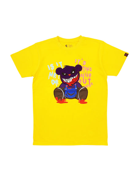 ITS GETTING CRAZIER HERE BEAR GRAPHIC T-SHIRT (GOLDEN YELLOW)