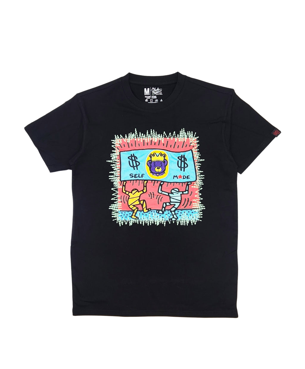 STREET ART BEAR MONEY GRAPHIC T-SHIRT (BLACK)