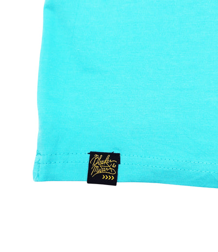 BANDANNA BEAR GRAPHIC CHENILLE PATCHED T-SHIRT (AQUA)