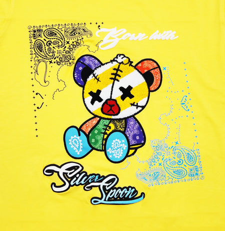 BANDANNA BEAR GRAPHIC CHENILLE PATCHED T-SHIRT (YELLOW)