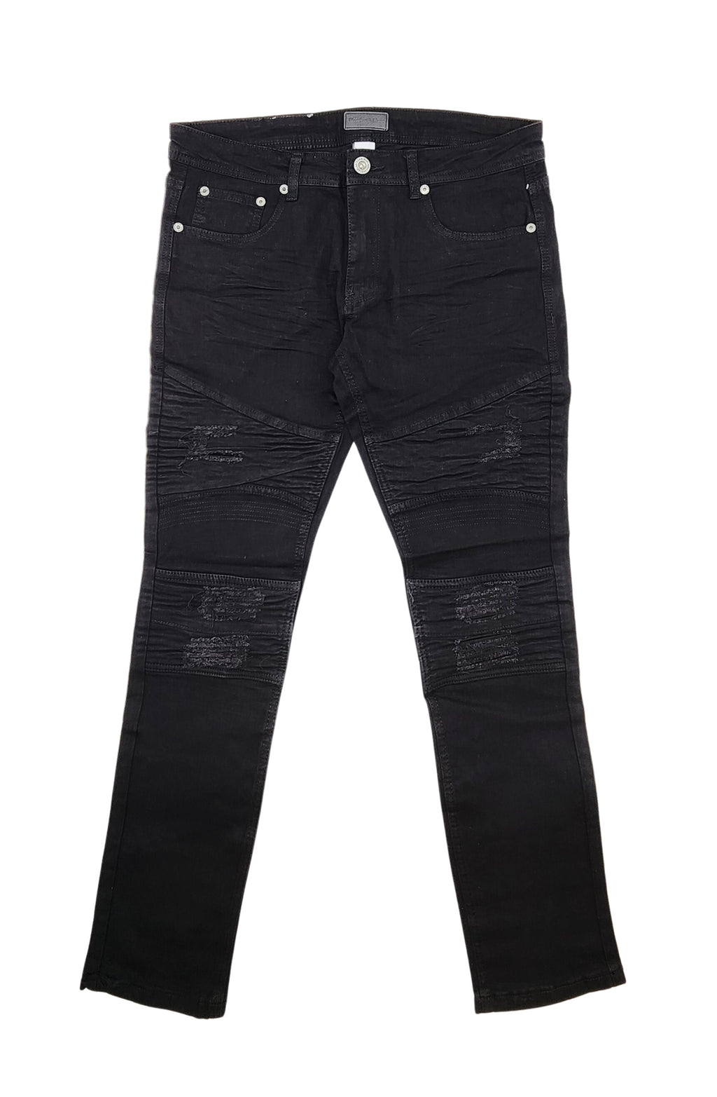 BLEECKER & MERCER MEN'S RIPPED FITTED PREMIUM JEANS (BLACK)