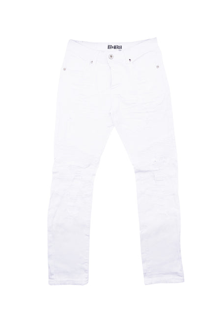 BLEECKER & MERCER MEN'S RIPPED FITTED PREMIUM JEANS (WHITE)