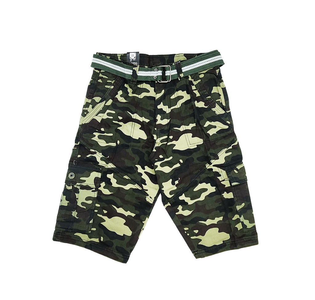 PLOREO MEN'S CARGO SHORTS WITH BELT (DARK GREEN CAMO)