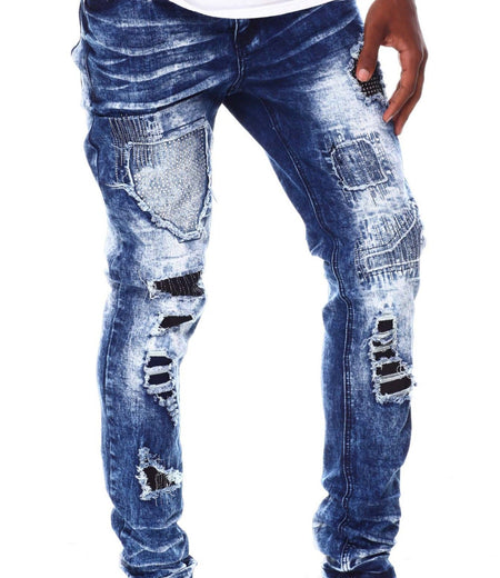 RIPPED JEANS WITH RHINESTONES (SF1607 INDIGO)