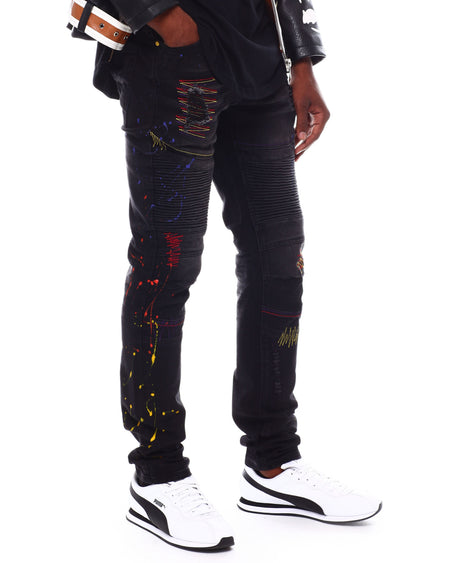 PAINT SPLATTER MOTO JEANS (SF1606 BLACK)