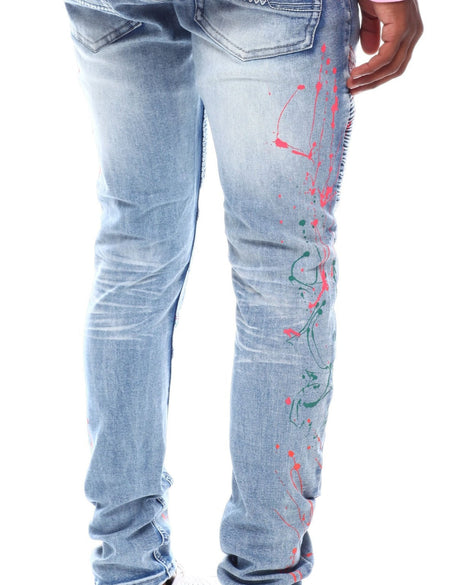 PAINT SPLATTER MOTO JEANS (SF1606 LT BLUE)