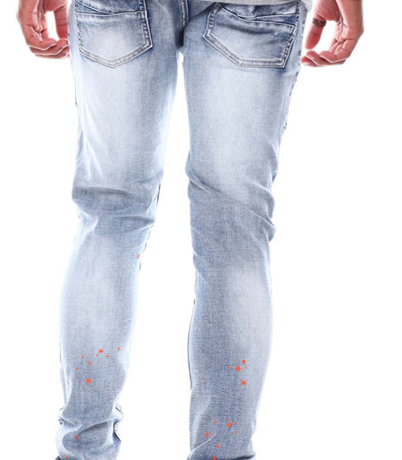 PAINT SPLATTER MOTO JEANS (SF1641 LT BLUE)