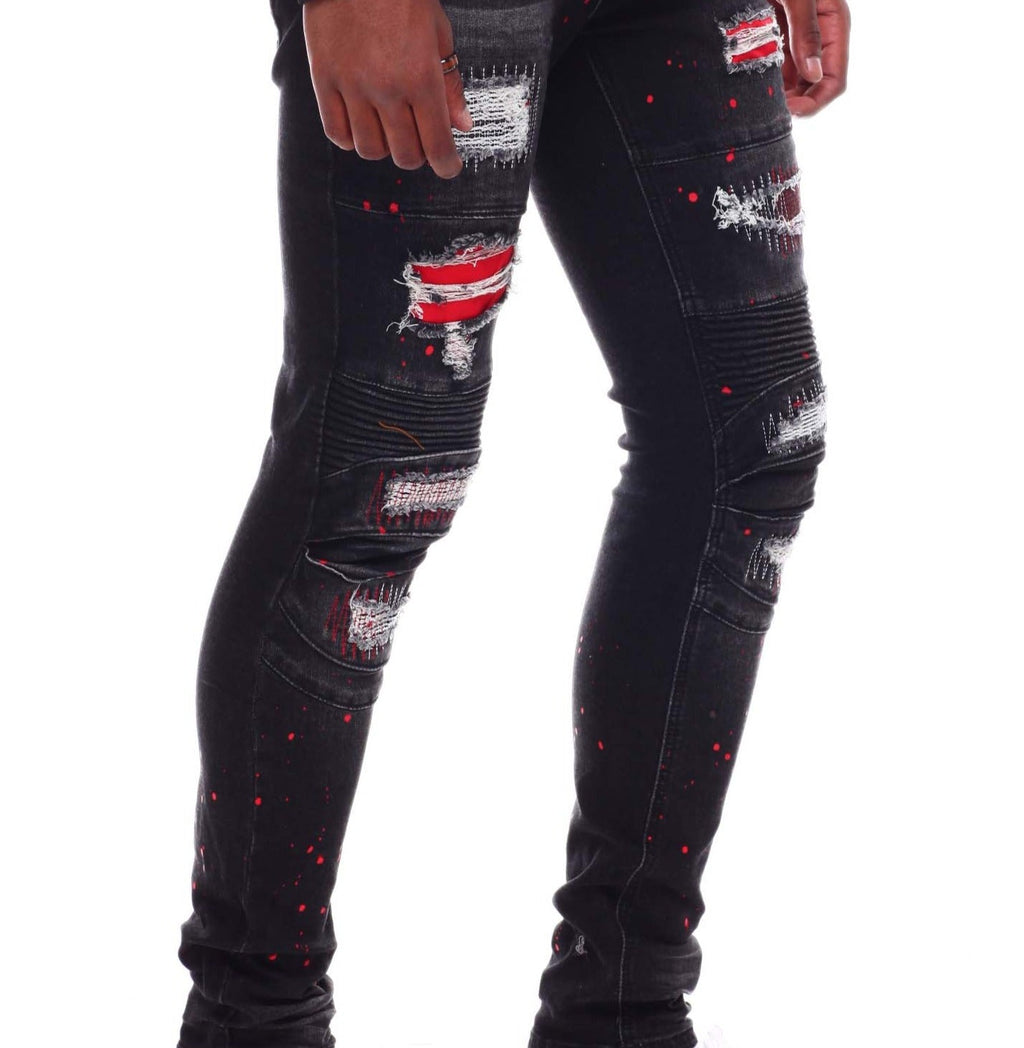 PAINT SPLATTER MOTO JEANS (SF1641 BLACK)