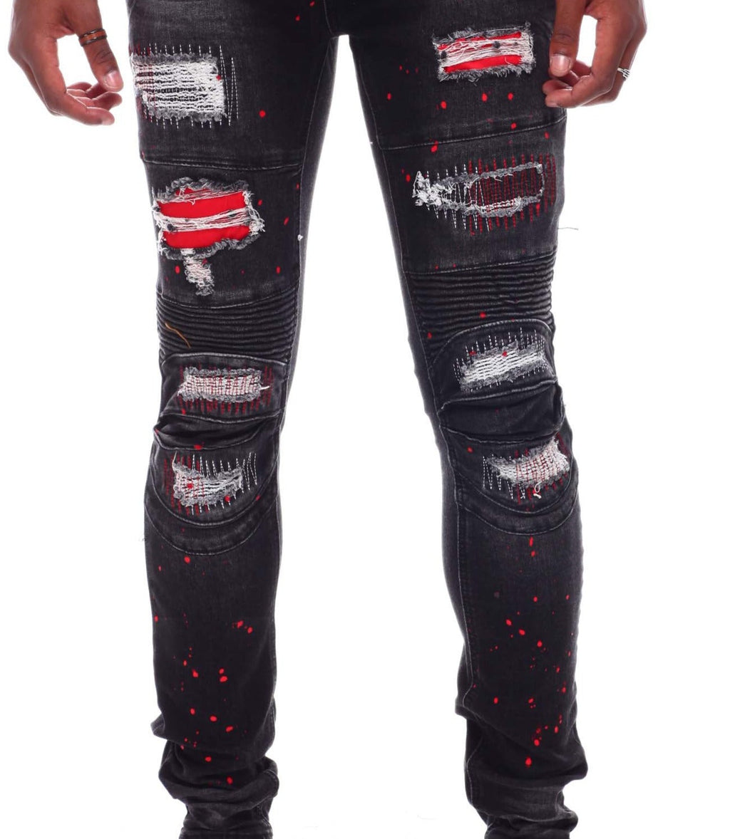 PAINT SPLATTER MOTO JEANS (SF1641 BLACK)