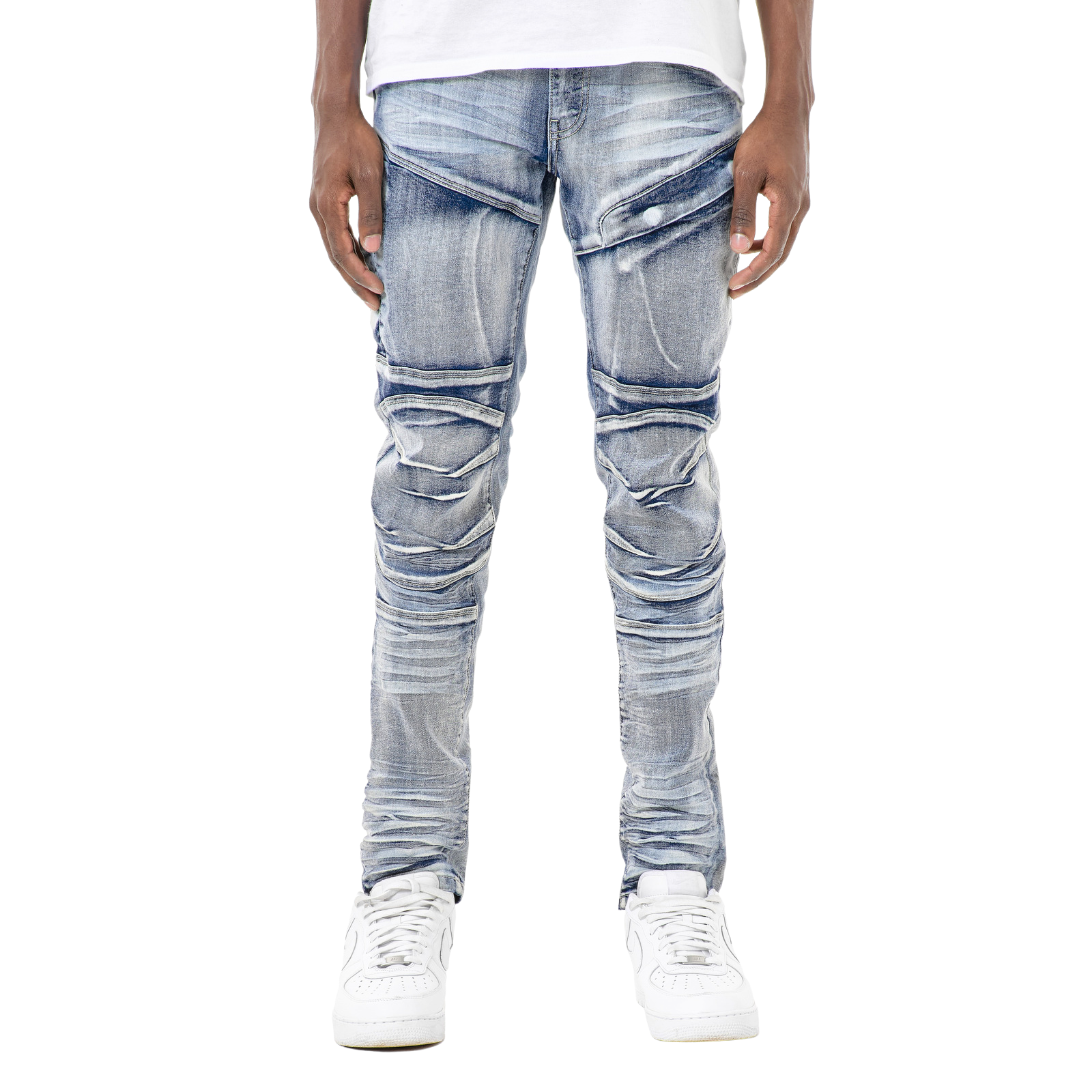 MEN'S COPPER RIVET SLIM FIT BUTTON FLAP POCKET DENIM JEANS (BLUE)