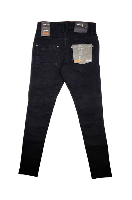 MEN'S COPPER RIVET SLIM FIT ENGINEERING DENIM JEANS (BLACK)