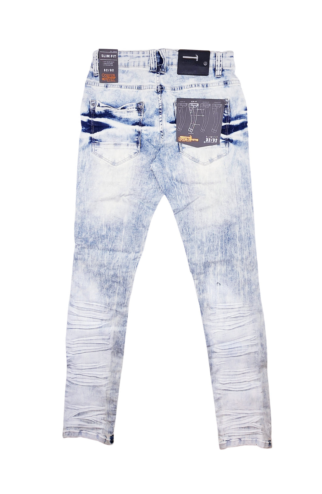 MEN'S COPPER RIVET SLIM FIT ENGINEERING DENIM JEANS (ICE BLUE)