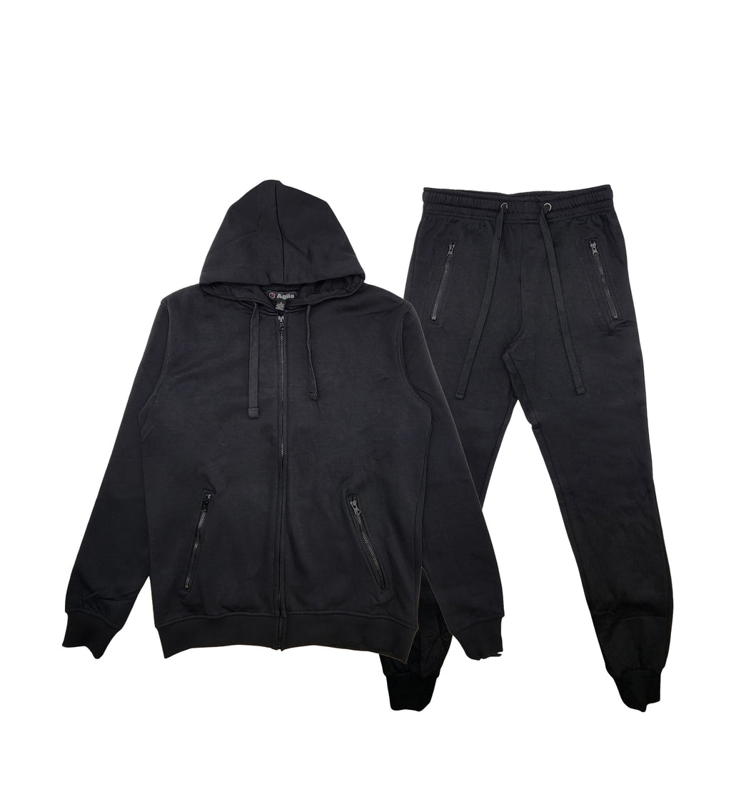 AGILE MEN'S 2PC ZIP UP TRACK SET (BLACK)