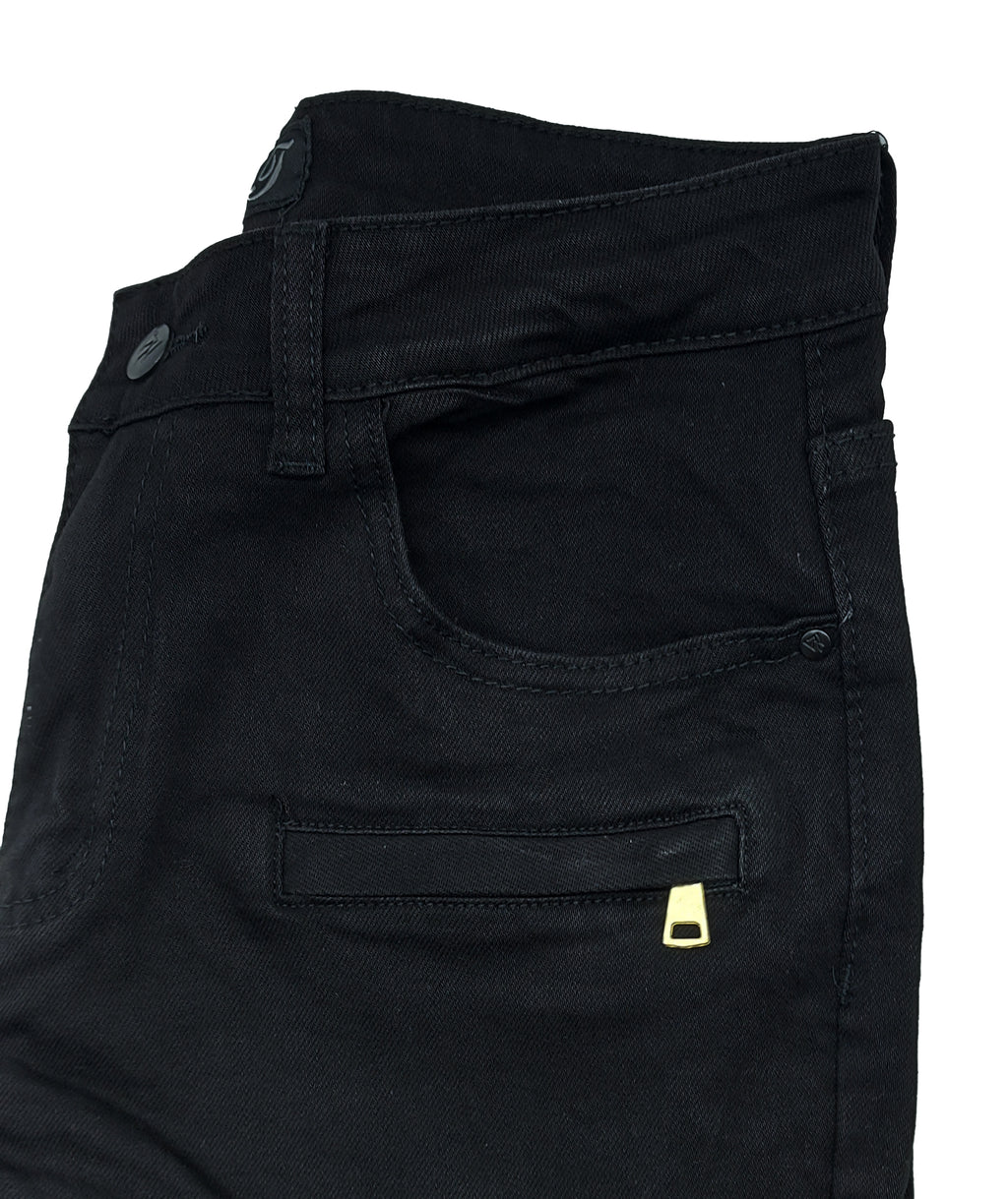 MEN'S BRONCO DISTRESSED BLACK JEANS WITH ZIPPER POCKET