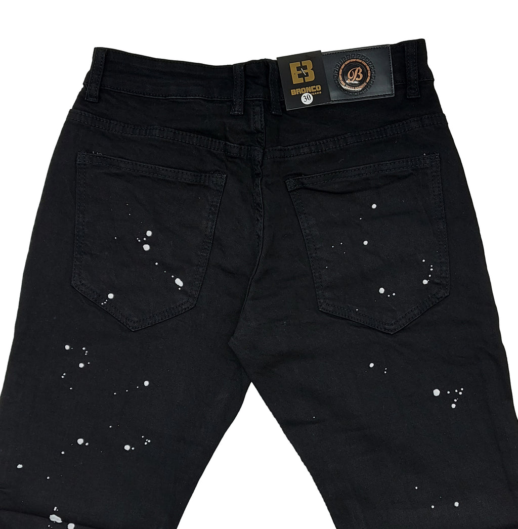 MEN'S BRONCO PAINTED DISTRESSED BLACK JEANS