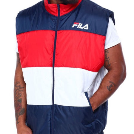 FILA TRI COLOR PUFFER BIG & TALL VEST NAVY RED