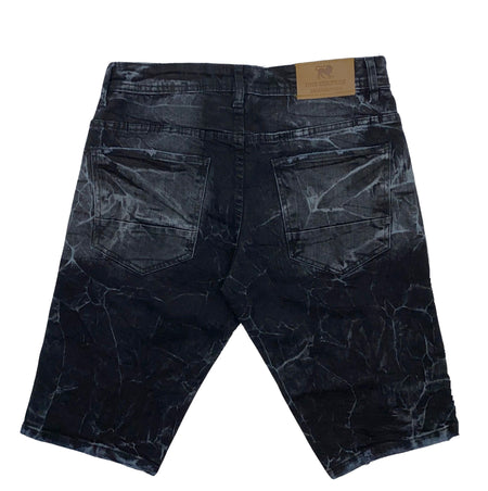 ONE CULTURE DISTRESSED EMBROIDERED WASHED DENIM SHORTS (BLACK)