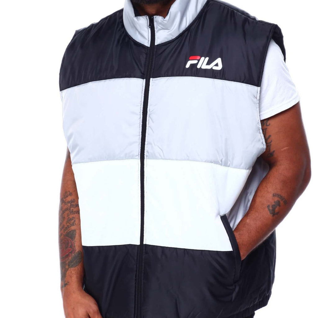 FILA TRI COLOR PUFFER BIG & TALL VEST GREY WHITE