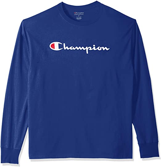 CHAMPION SCRIPT LOGO CREWNECK L/S T-SHIRTS NAVY