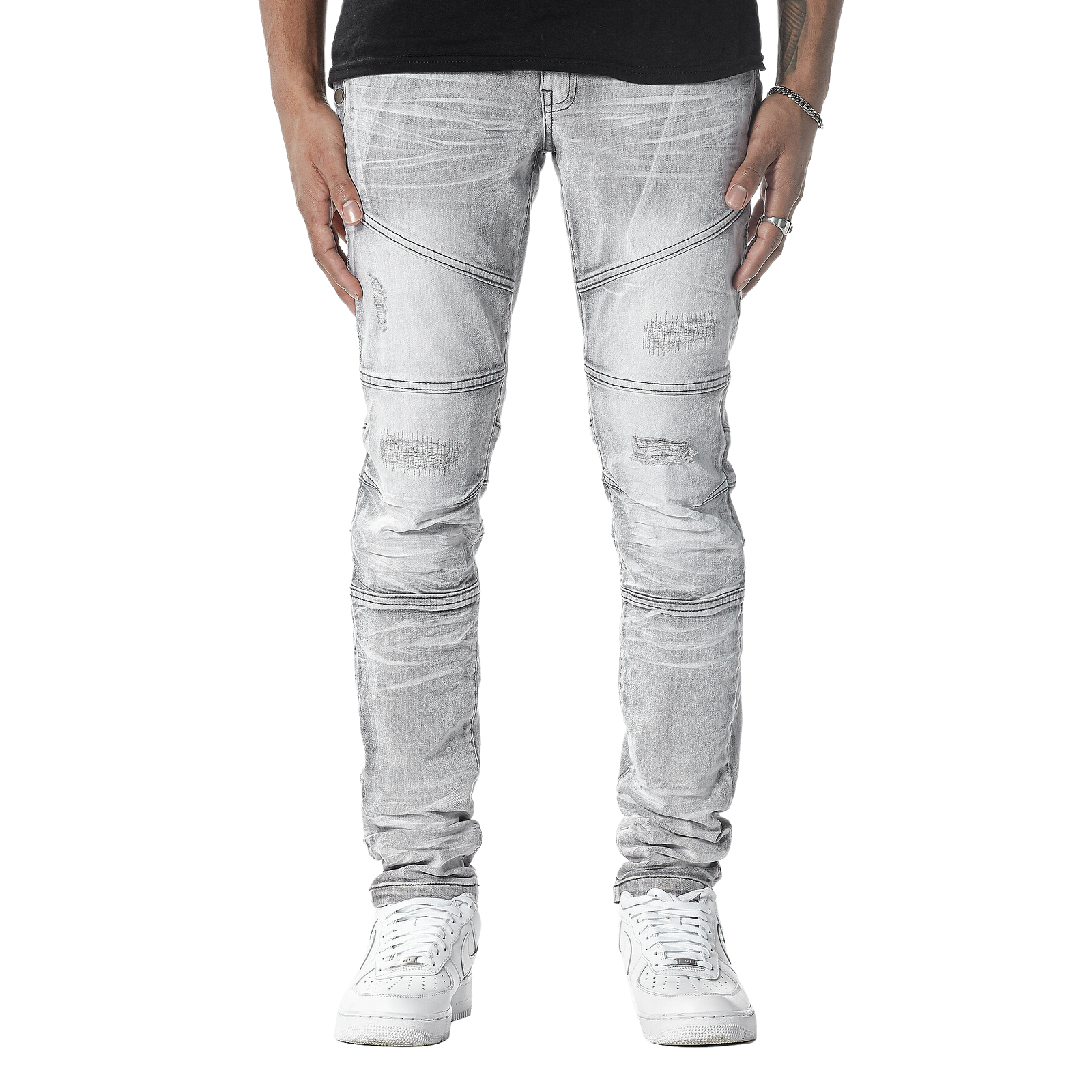 MEN'S COPPER RIVET SLIM FIT RIPPED DENIM JEANS (GREY)