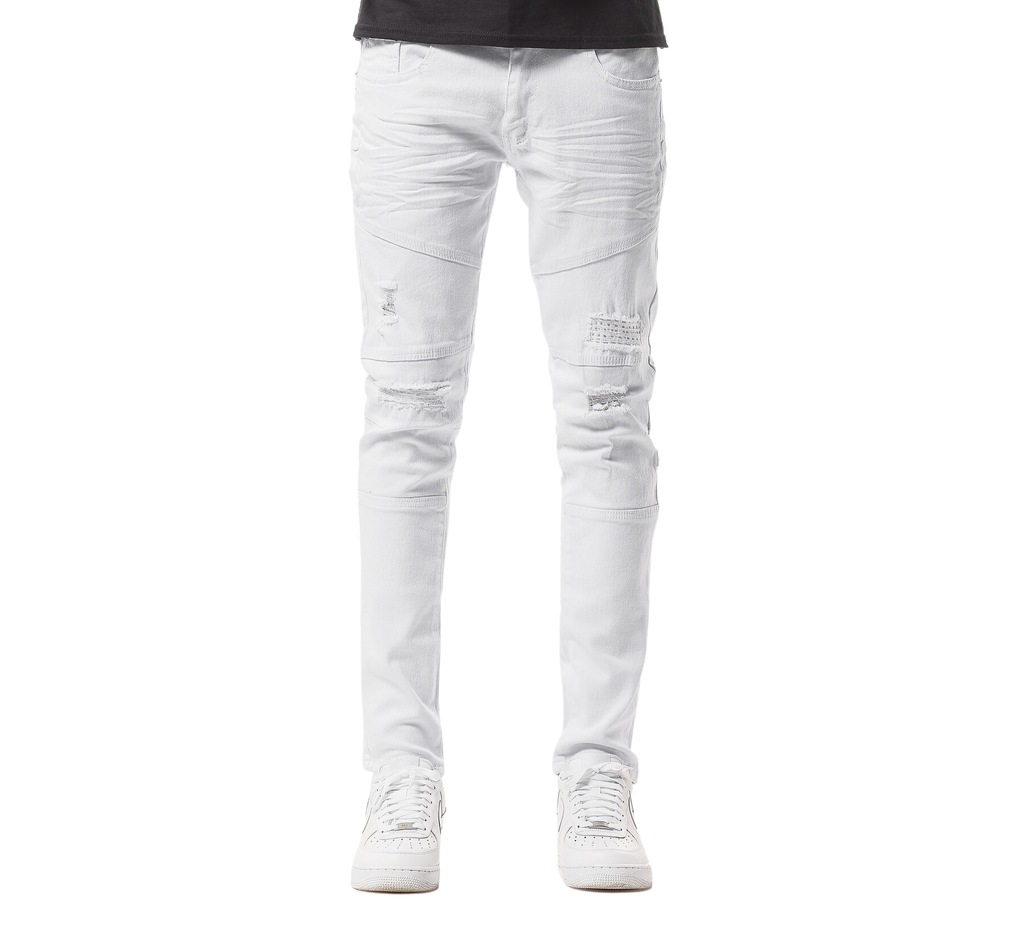 MEN'S COPPER RIVET SLIM FIT RIPPED DENIM JEANS (WHITE)