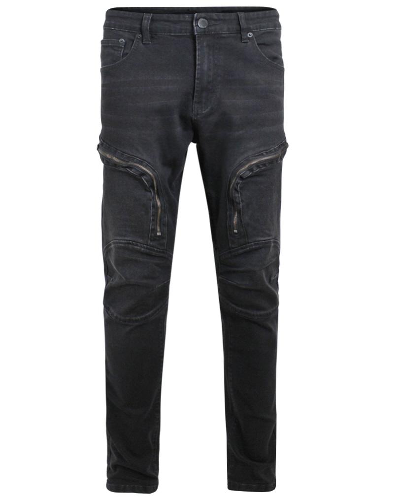 VICTORIOUS MOTO CARGO BLACK DENIM JEANS