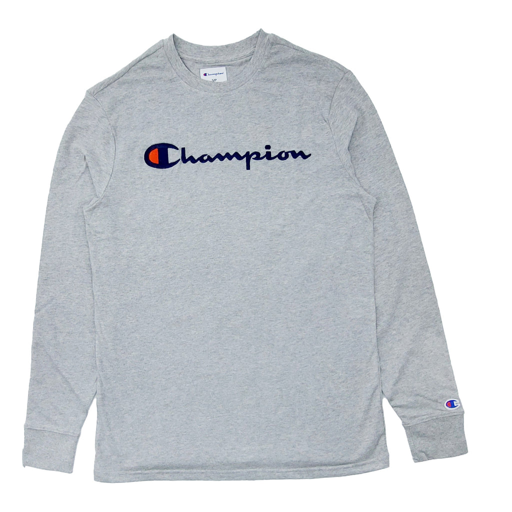 CHAMPION EMBROIDERED LOGO LONG SLEEVE T-SHIRT (GREY)