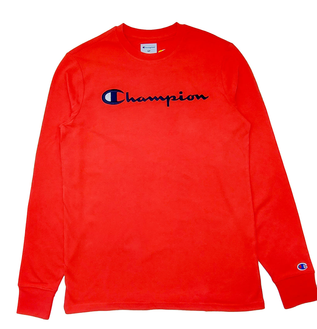 CHAMPION EMBROIDERED LOGO LONG SLEEVE T-SHIRT (RED)