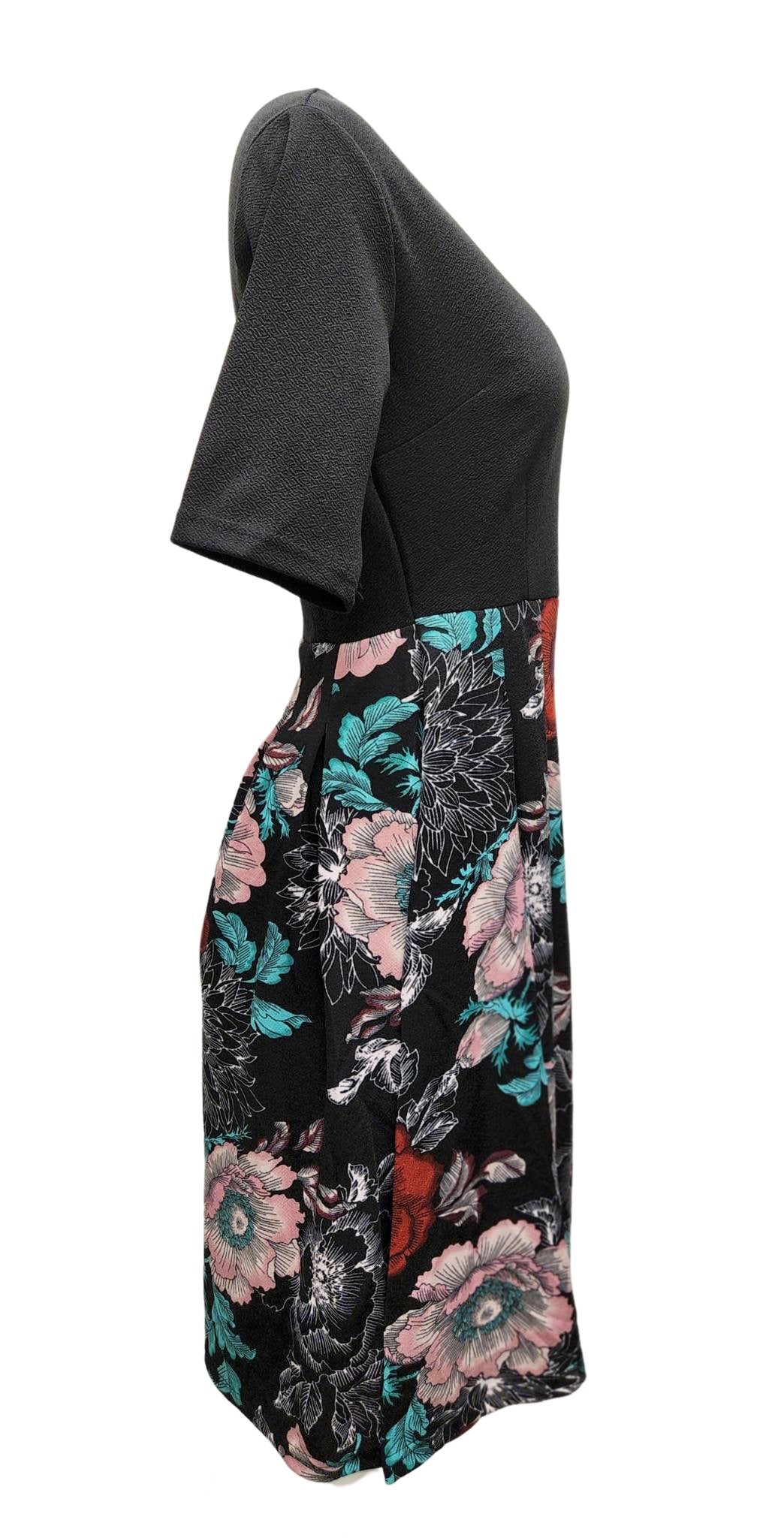 WOMEN'S FANCY FLOWER PATTERN DRESS (BLACK/MULTI)