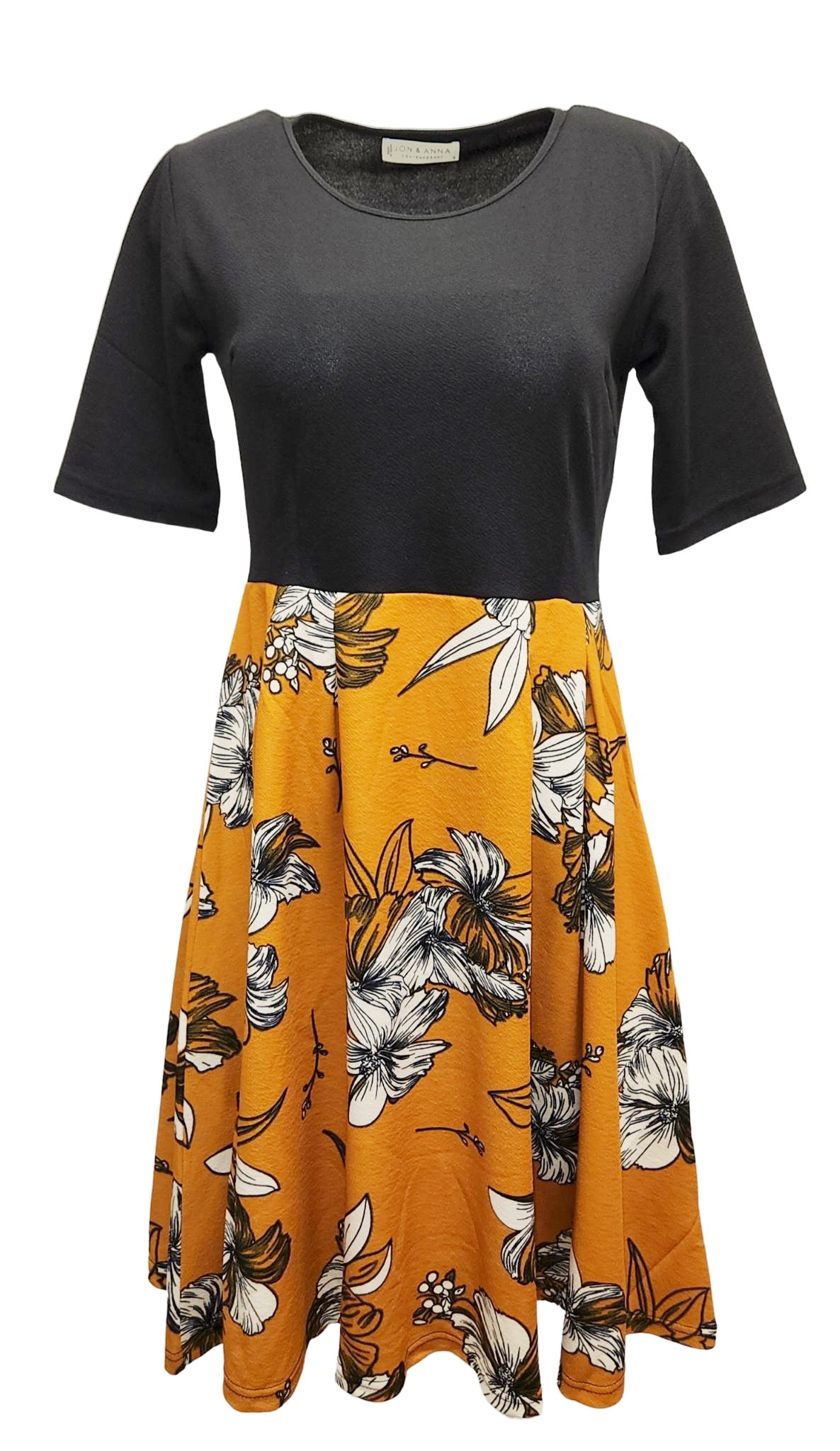 WOMEN'S FANCY FLOWER PATTERN DRESS (YELLOW)