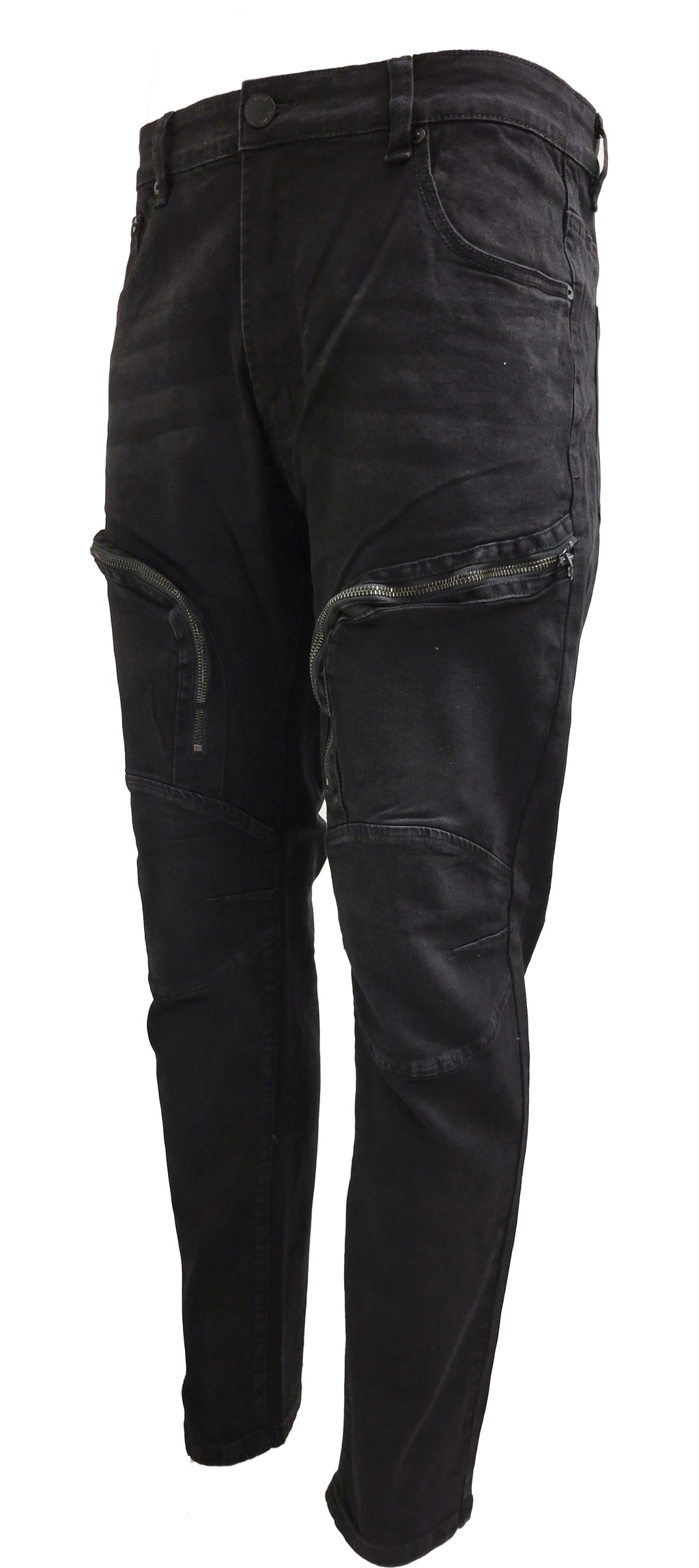 VICTORIOUS MOTO CARGO BLACK DENIM JEANS