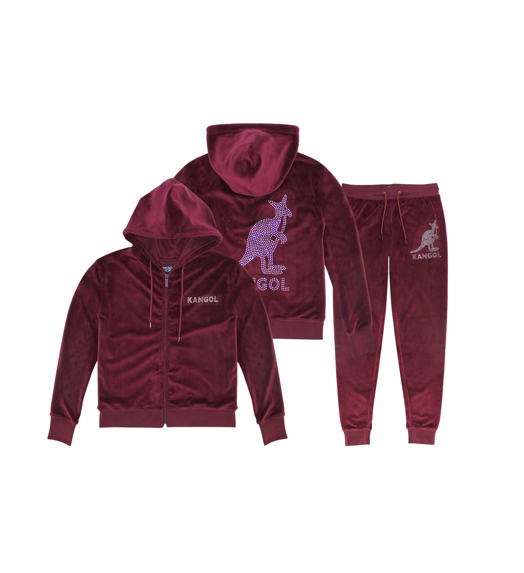 KANGOL WOMEN'S VELOUR CRYSTAL TRACKSET (MAROON)