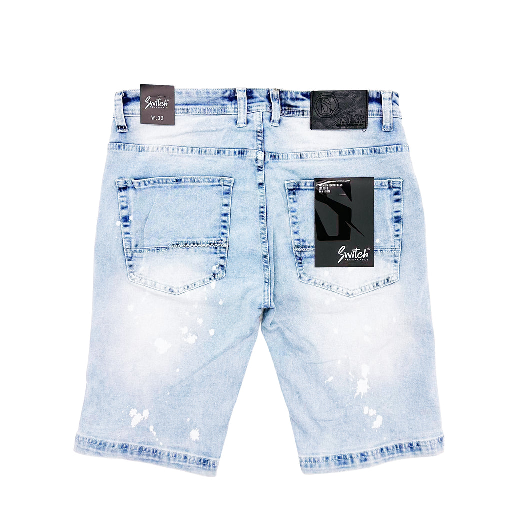 SWITCH MEN'S DISTRESSED RIPPED DENIM SHORTS (DARK ICE BLUE)