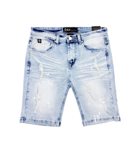 SWITCH MEN'S DISTRESSED RIPPED DENIM SHORTS (DARK ICE BLUE)