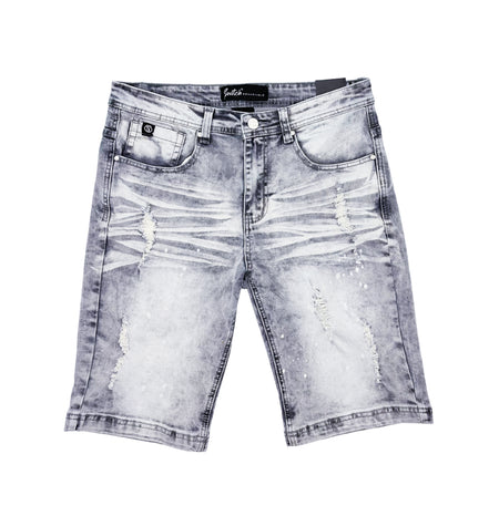 SWITCH MEN'S DISTRESSED RIPPED DENIM SHORTS (DARK ICE GREY)