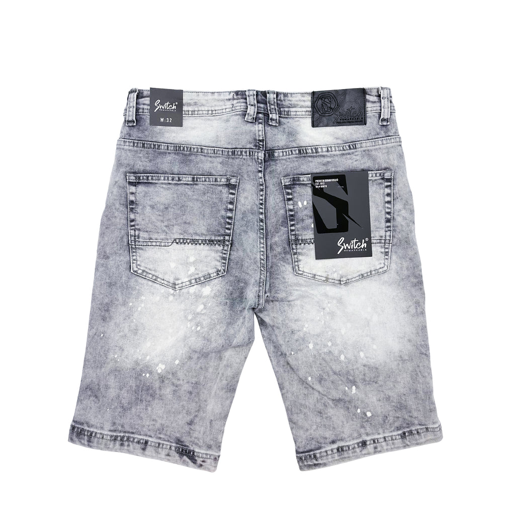 SWITCH MEN'S DISTRESSED RIPPED DENIM SHORTS (DARK ICE GREY)