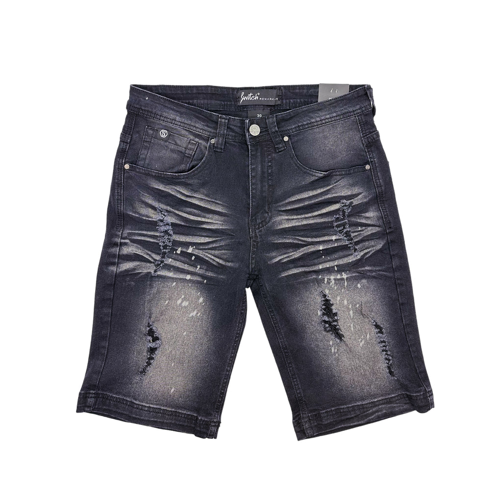 SWITCH MEN'S DISTRESSED RIPPED DENIM SHORTS (BLACK)