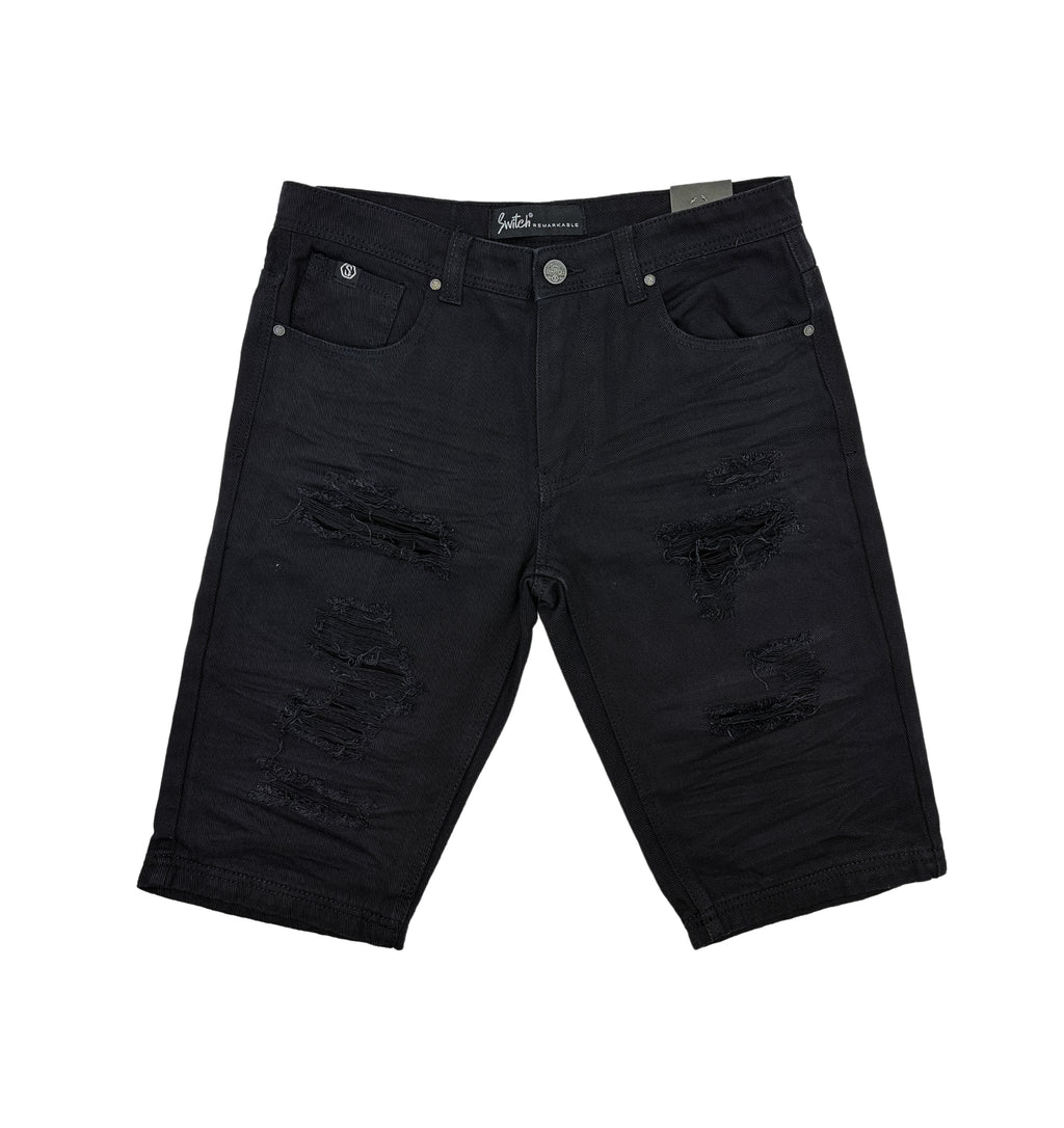 SWITCH MEN'S RIPPED DENIM SHORTS (JET BLACK)