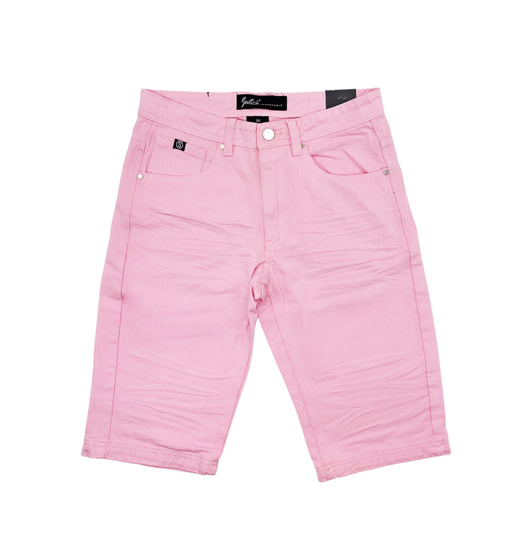 SWITCH MEN'S DISTRESSED TWILL SHORTS (PASTEL PINK)