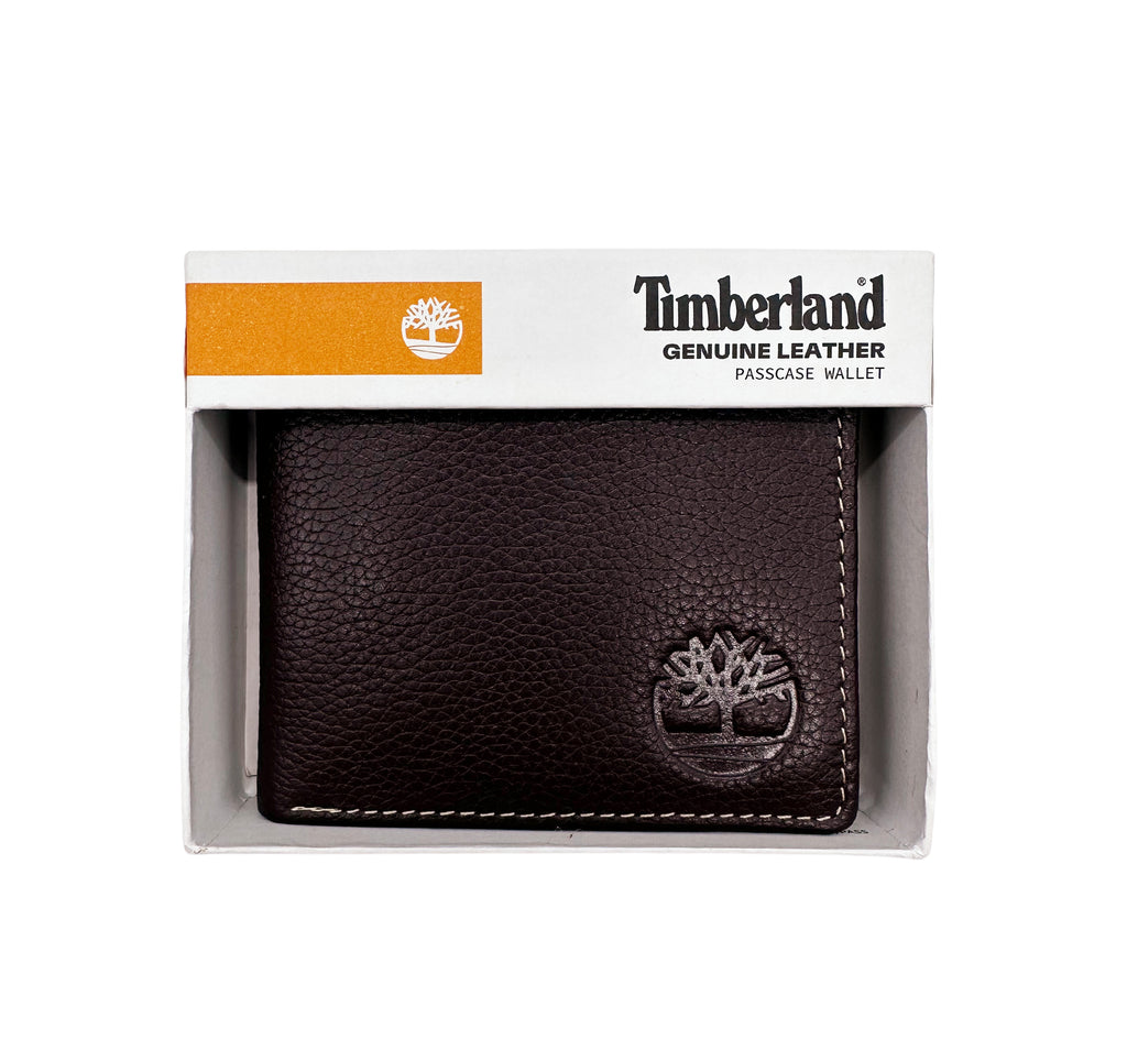 TIMBERLAND MEN'S LEATHER PASSCASE WALLET (BROWN)