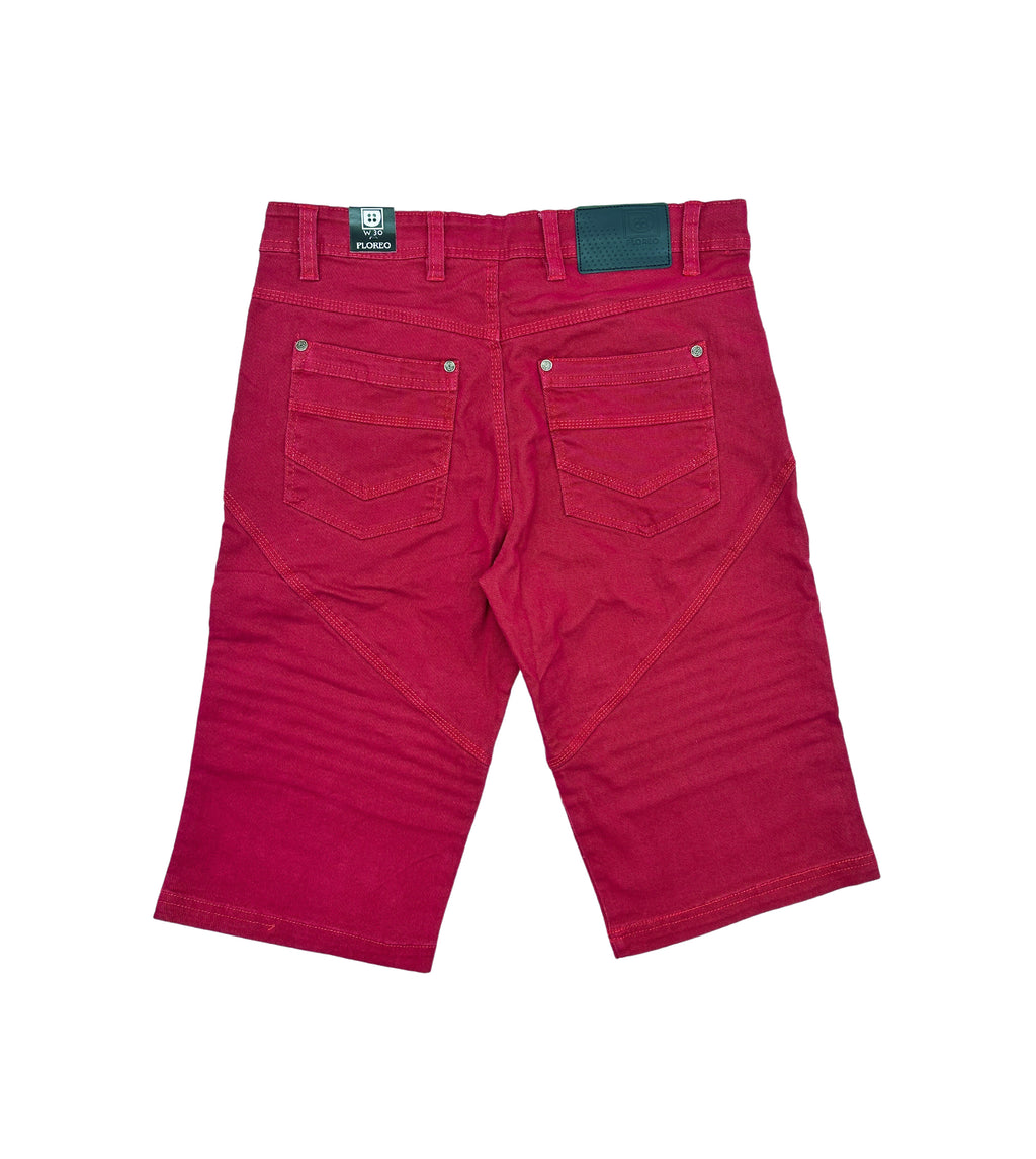 PLOREO MEN'S STRETCH DENIM SHORTS (WINE RED)