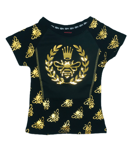 KIDS ALL OVER FOIL PRINT TEE (SMALL-LARGE) (Available in Black/Gold and Black/Silver) BLACK GOLD