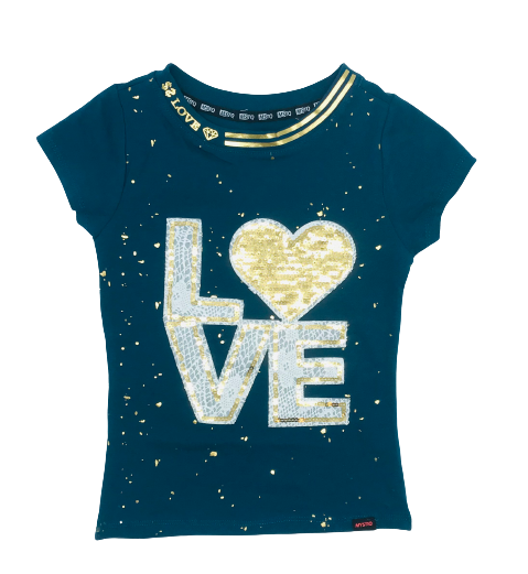 KIDS SEQUINED PATCH TEE (SMALL-LARGE) EMRLD