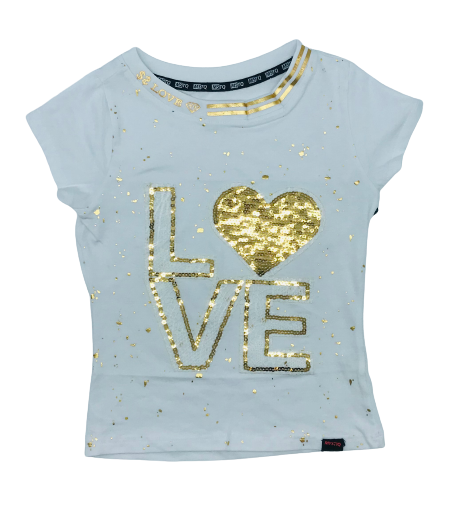 KIDS SEQUINED PATCH TEE (SMALL-LARGE) LARGE (14-16Y) WHITE