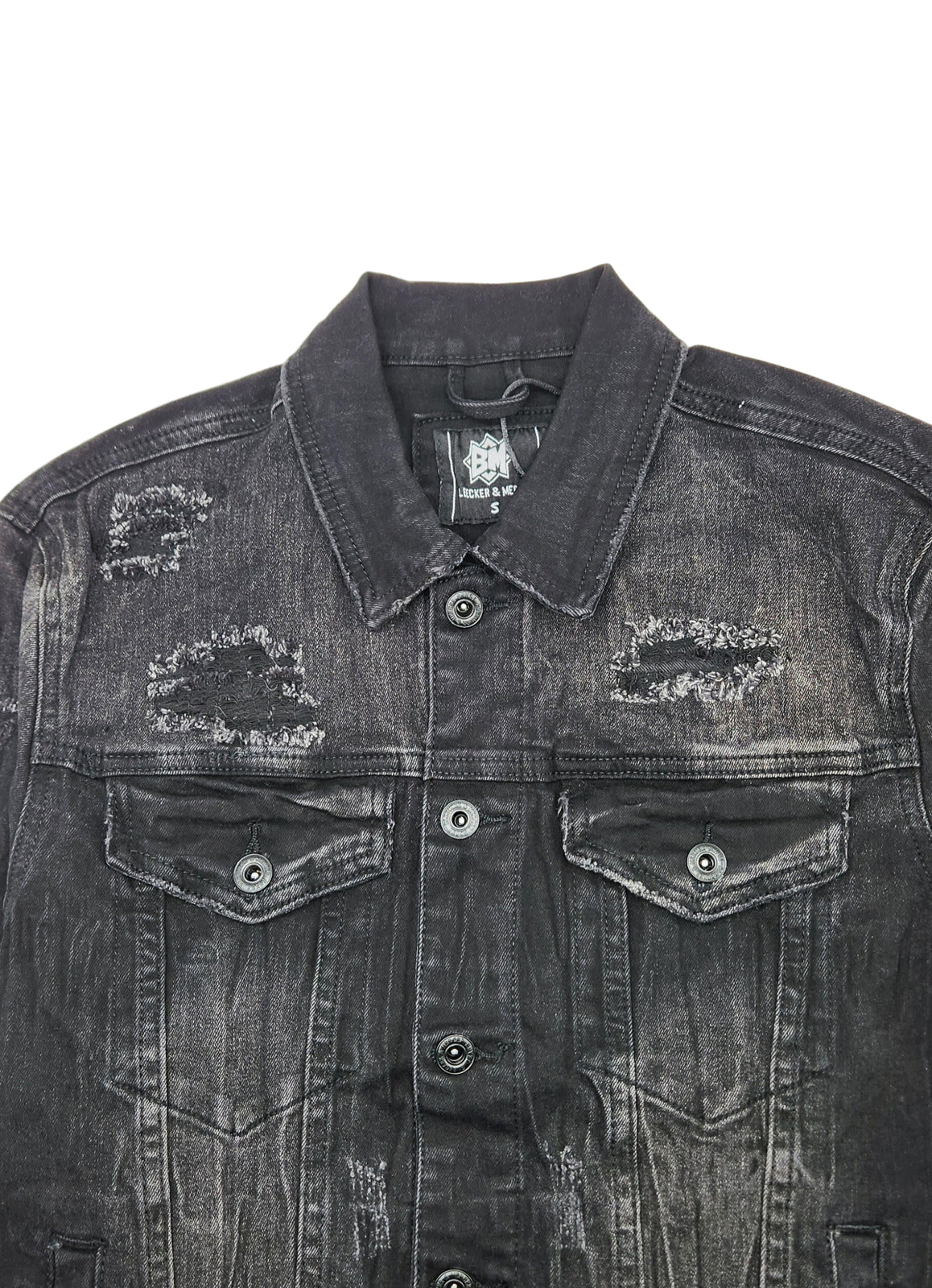 BLEECKER & MERCER MEN'S RIPPED DISTRESSED DENIM JACKET (BLACK)