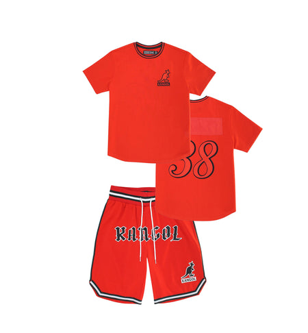 KANGOL MEN'S T-SHIRT/SHORTS BASKETBALL JERSEY SET (RED)