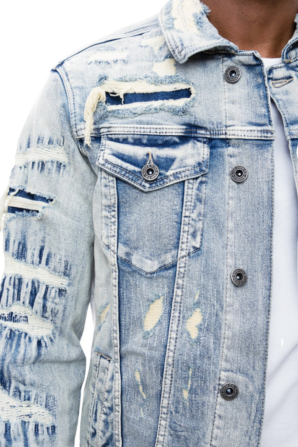 SMOKE RISE OVERSPRAY UTILITY FASHION DENIM JACKET (ASPEN BLUE)