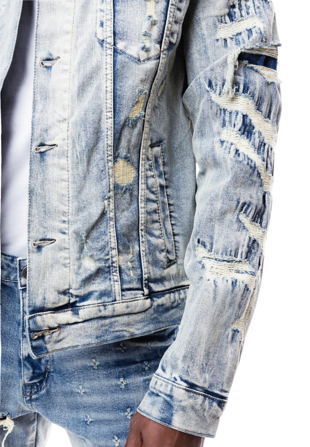 SMOKE RISE OVERSPRAY UTILITY FASHION DENIM JACKET (ASPEN BLUE)