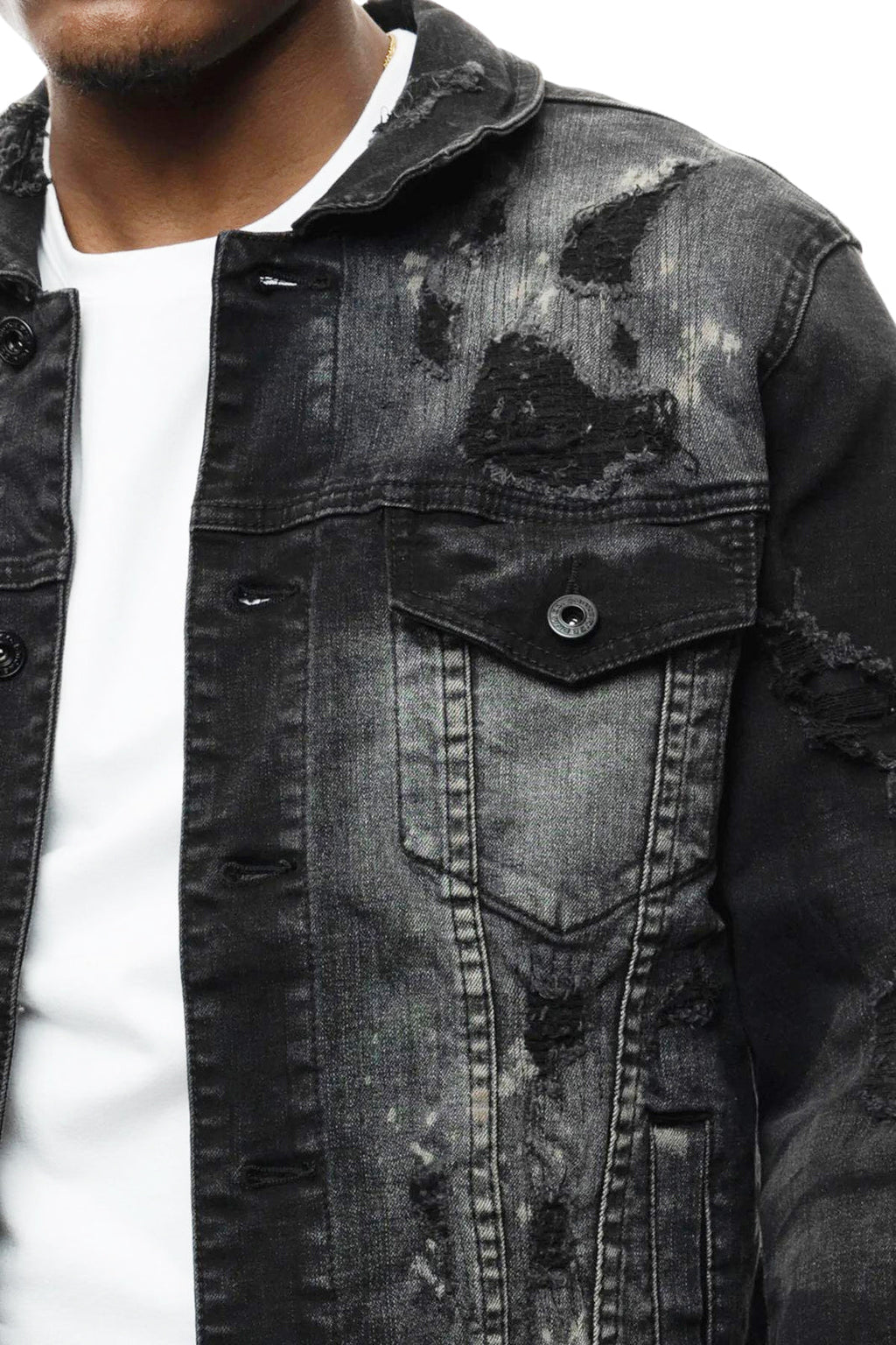 SMOKE RISE OVERSPRAY UTILITY FASHION DENIM JACKET (DUSTY BLACK)