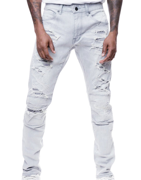 SMOKE RISE HEAVY RIP & REPAIR SEMI BASIC GREY JEANS